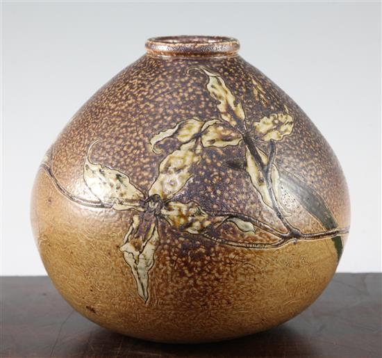 A Martin Brothers stoneware ovoid vase, c.1883, 18cm